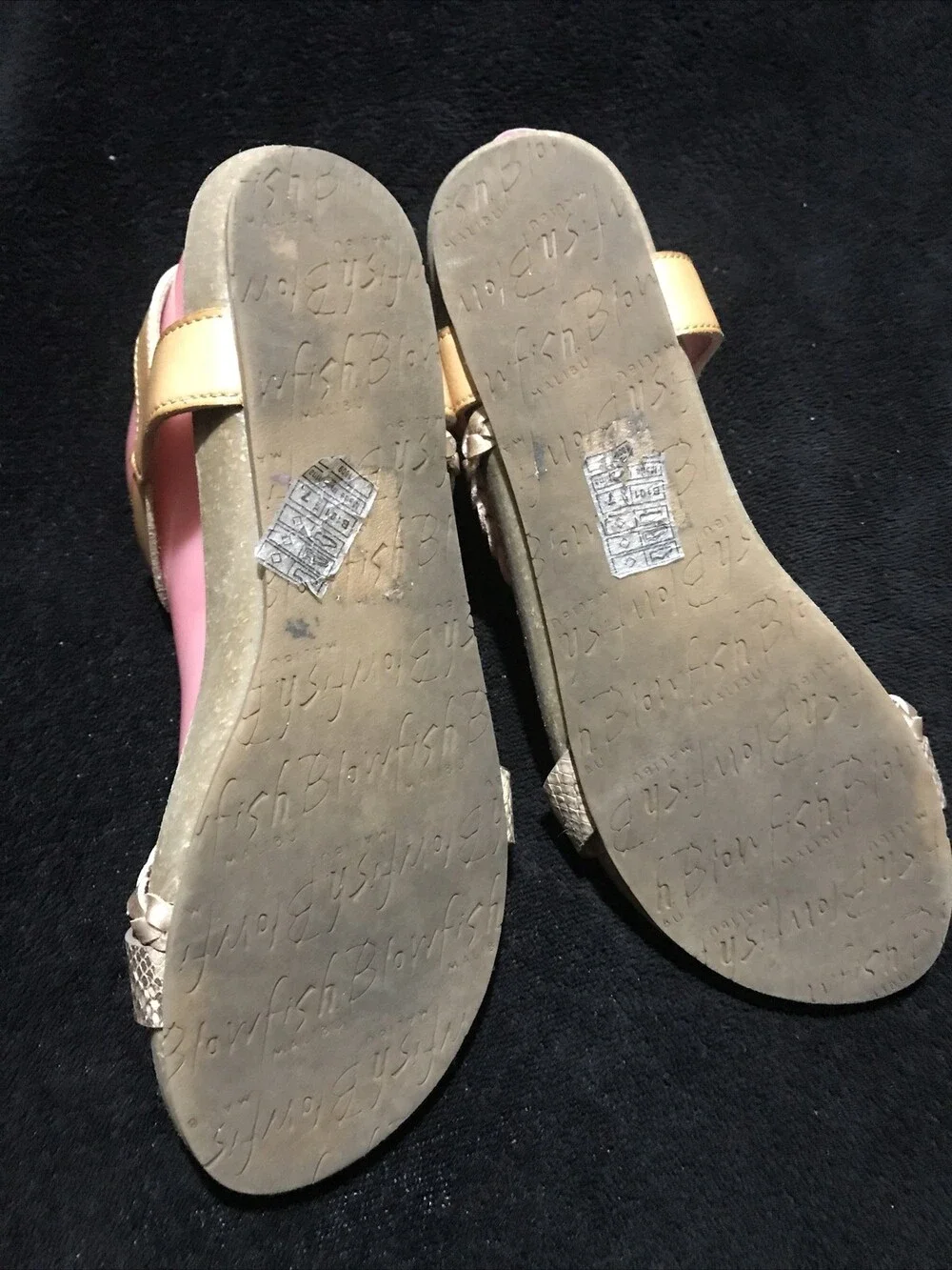 Blowfish Vegan Sandals Size 7M Tan Gold & Snakeskin Flats Shoes Slides